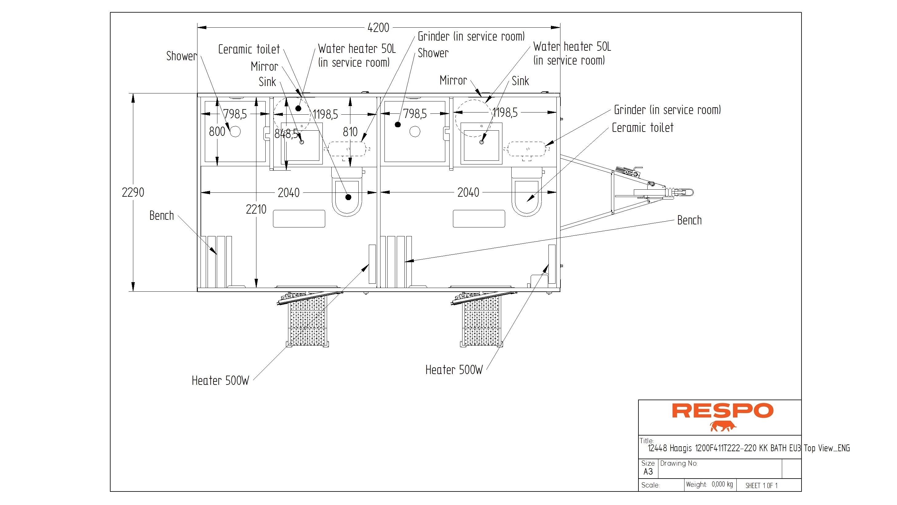 1200F411T222 Two bathrooms and toilets