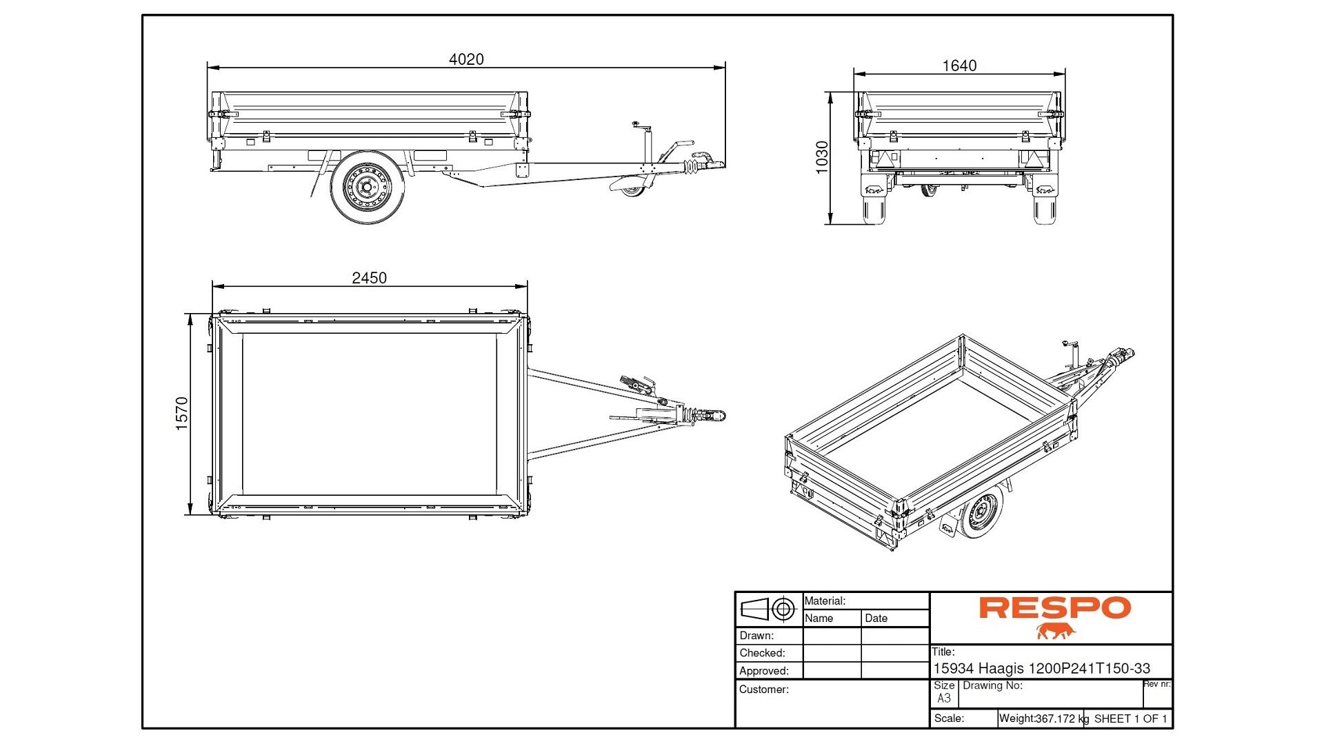 1200P241T150 PLH Flatbed trailer