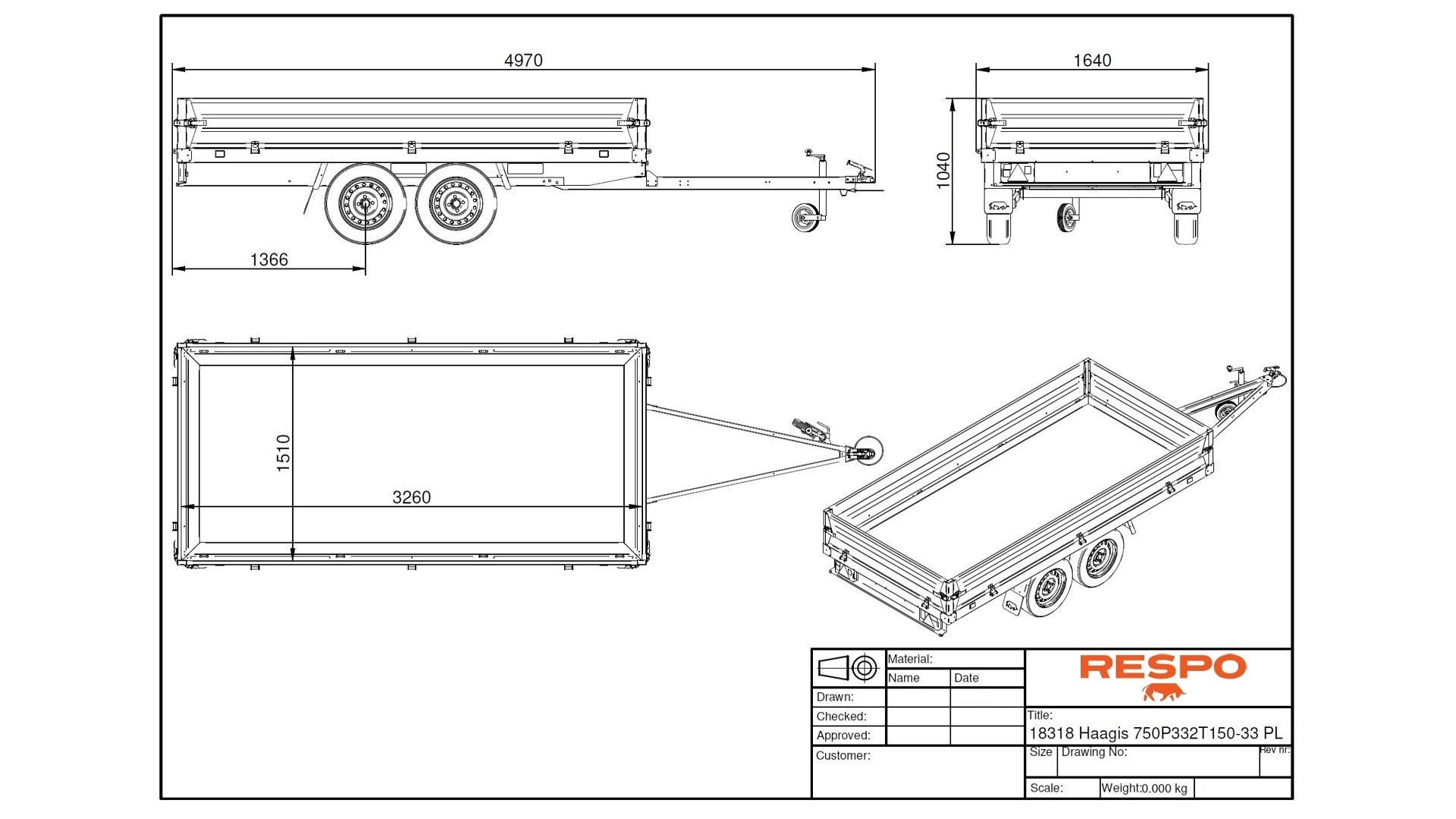 750P332T150 PLH Flatbed trailer