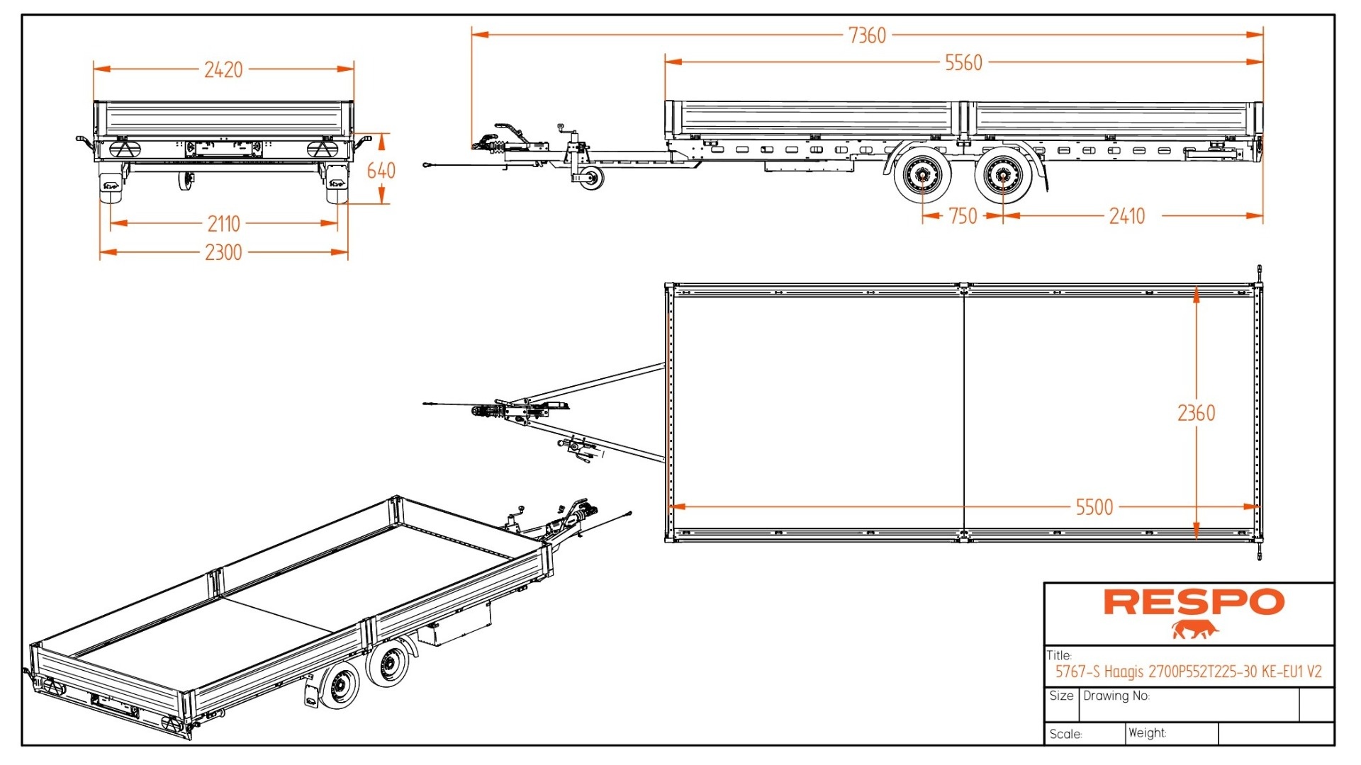 2700P402T205 Flatbed trailer (with accessories)