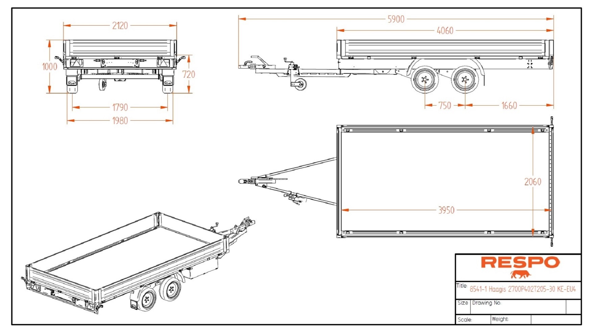 2700P402T205 Flatbed trailer (with accessories)