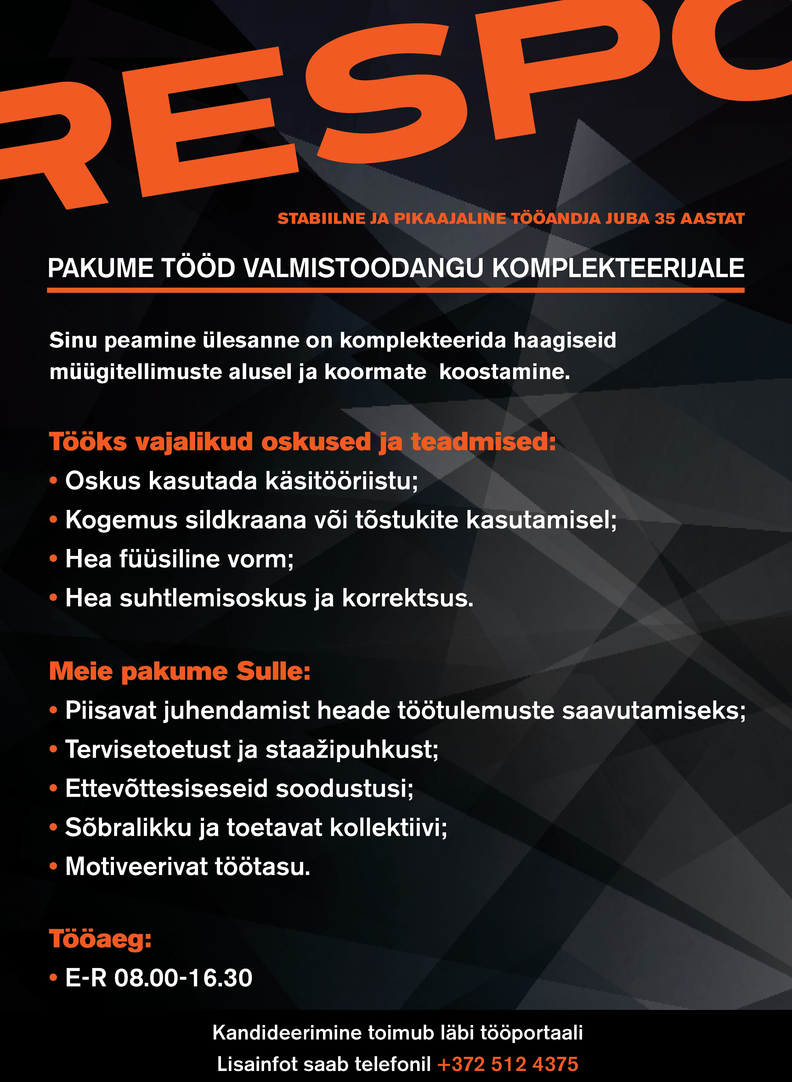 Valmistoodangu komplekteerija Tule Respo meeskonda